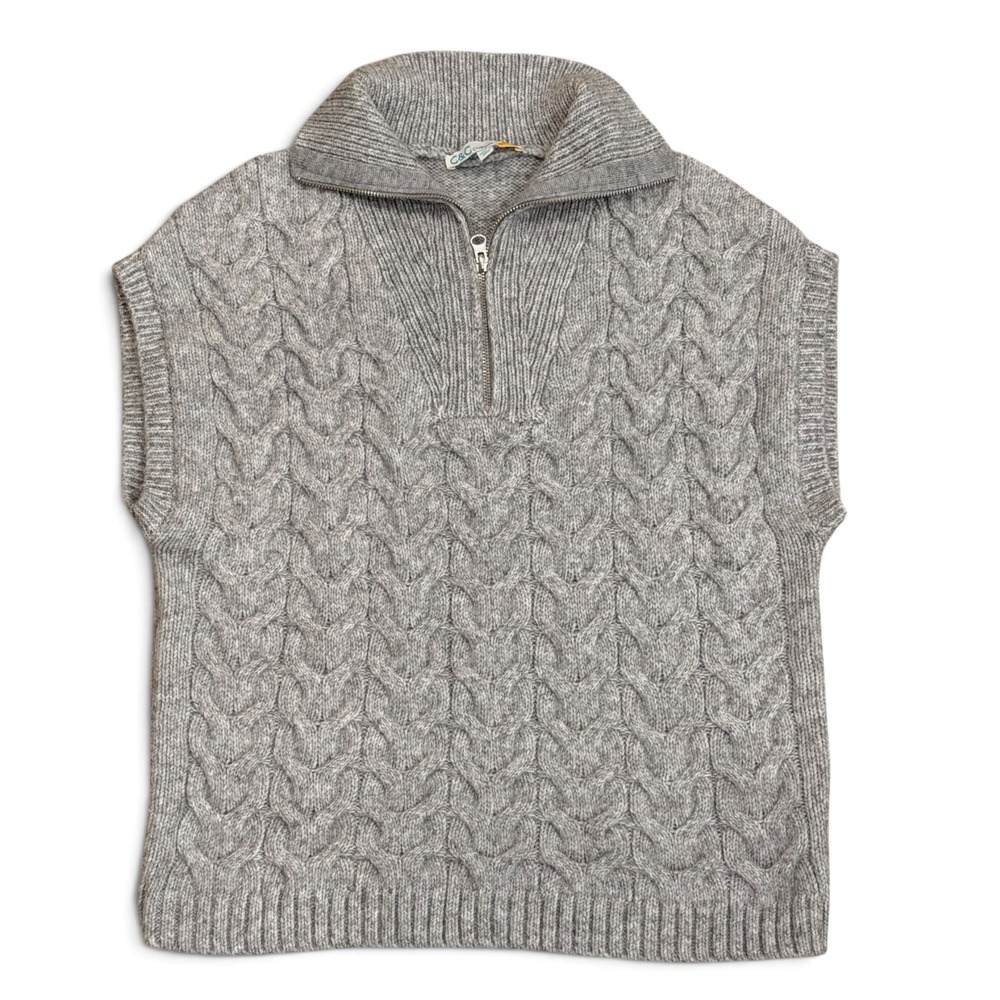 C&C California Cable Knit Half Zip Sweater Vest Gray Mock Neck Womens Medium